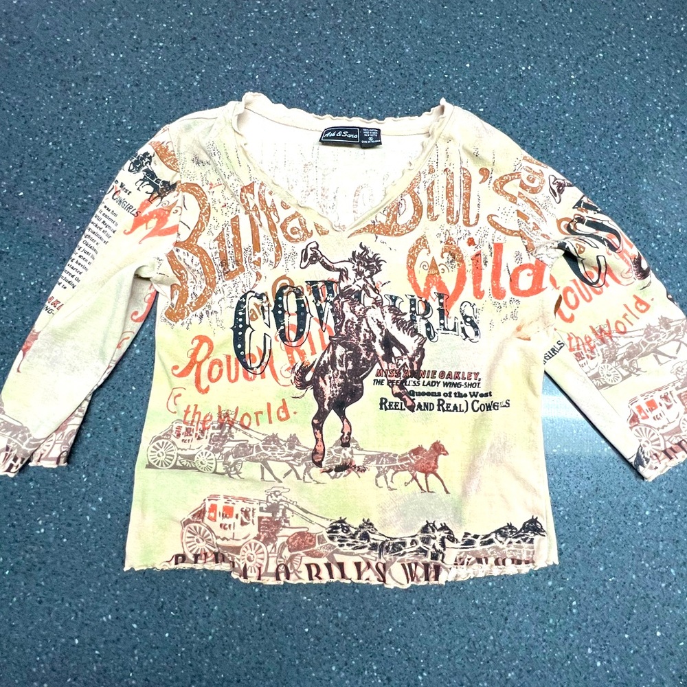 Ladies Ash & Sara western Pullover size XL tan multicolored print